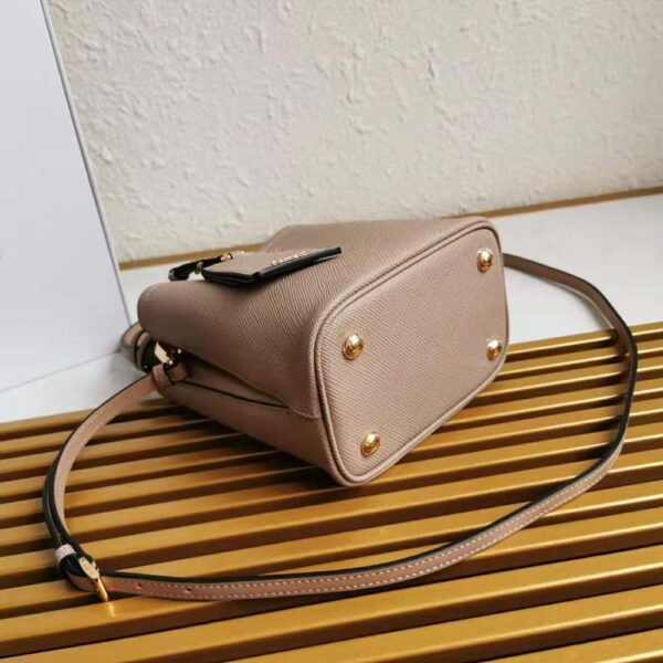 Prada Women Small Saffiano Leather Prada Panier Bag-Sandy - Image 5