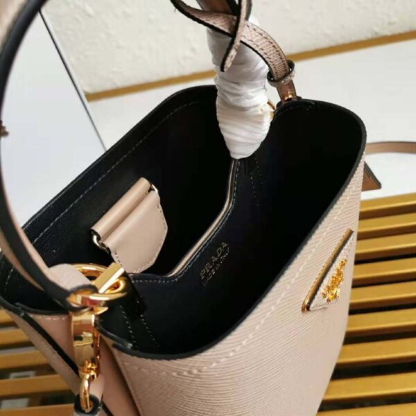 Prada Women Small Saffiano Leather Prada Panier Bag-Sandy - Image 8