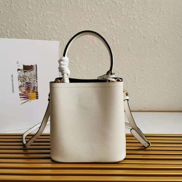 Prada Women Small Saffiano Leather Prada Panier Bag-White - Image 4