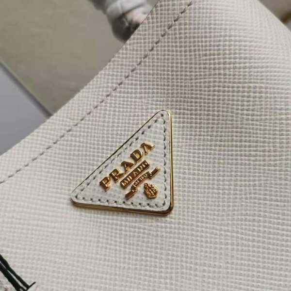 Prada Women Small Saffiano Leather Prada Panier Bag-White - Image 9