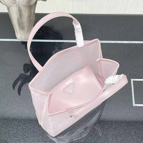 Prada Women Small Sequined Mesh Tote Bag-Pink - Image 6