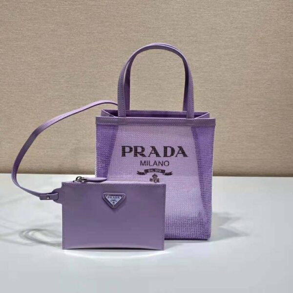 Prada Women Small Sequined Mesh Tote Bag-Purple - Image 2