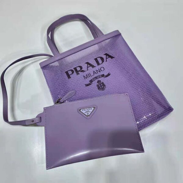 Prada Women Small Sequined Mesh Tote Bag-Purple - Image 5