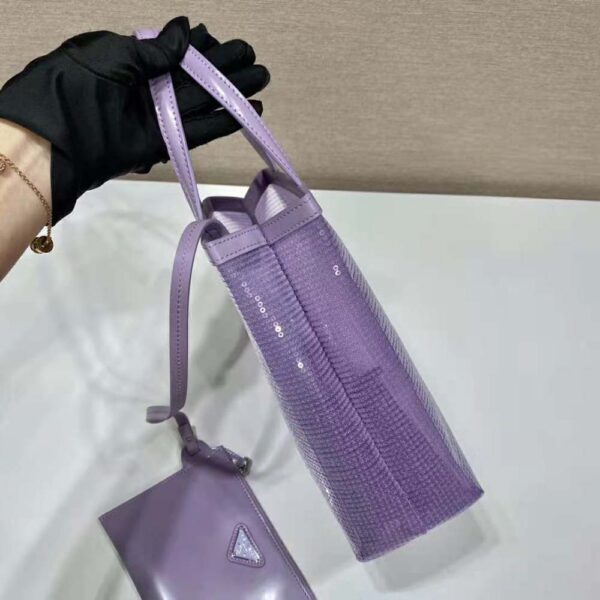 Prada Women Small Sequined Mesh Tote Bag-Purple - Image 6