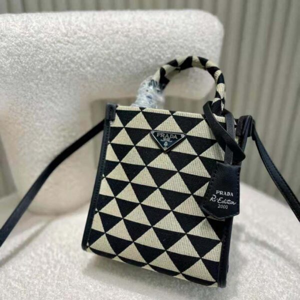 Prada Women Symbole Jacquard Fabric Micro Bag-Beige - Image 2