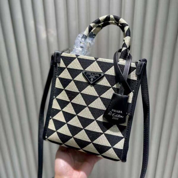 Prada Women Symbole Jacquard Fabric Micro Bag-Beige - Image 7