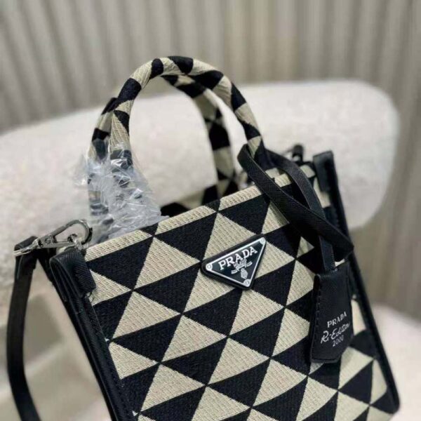 Prada Women Symbole Jacquard Fabric Micro Bag-Beige - Image 8