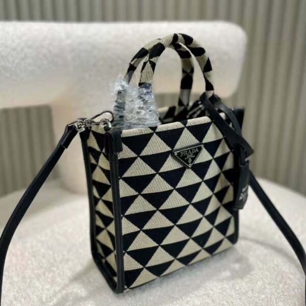Prada Women Symbole Jacquard Fabric Micro Bag-Beige - Image 4